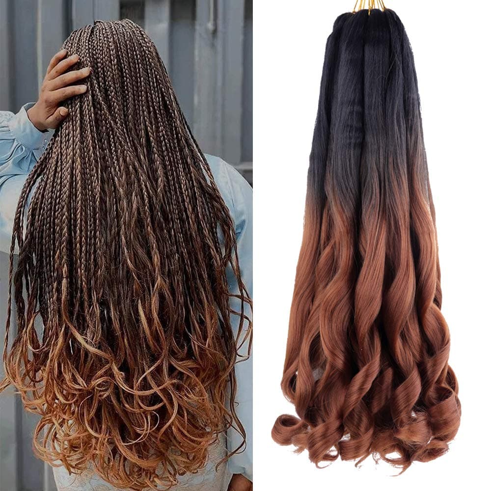 Spanish Curly Braids Hair 7 Pack Loose Wavy Spiral Curl Braids French Curl Crochet Braid Deep Wave Synthetic Hair Extensions Pre Stretched Bouncy Braiding Hair 22 inch 75g/pack (22 inch （7 pack）, BLACK/BROWN)