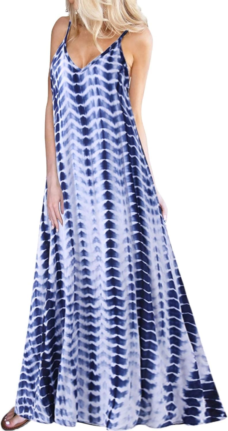 Kidsform Women's Boho Maxi Dress Floral Print Summer Sleeveless Long Casual Loose Sundresses for Women Beach