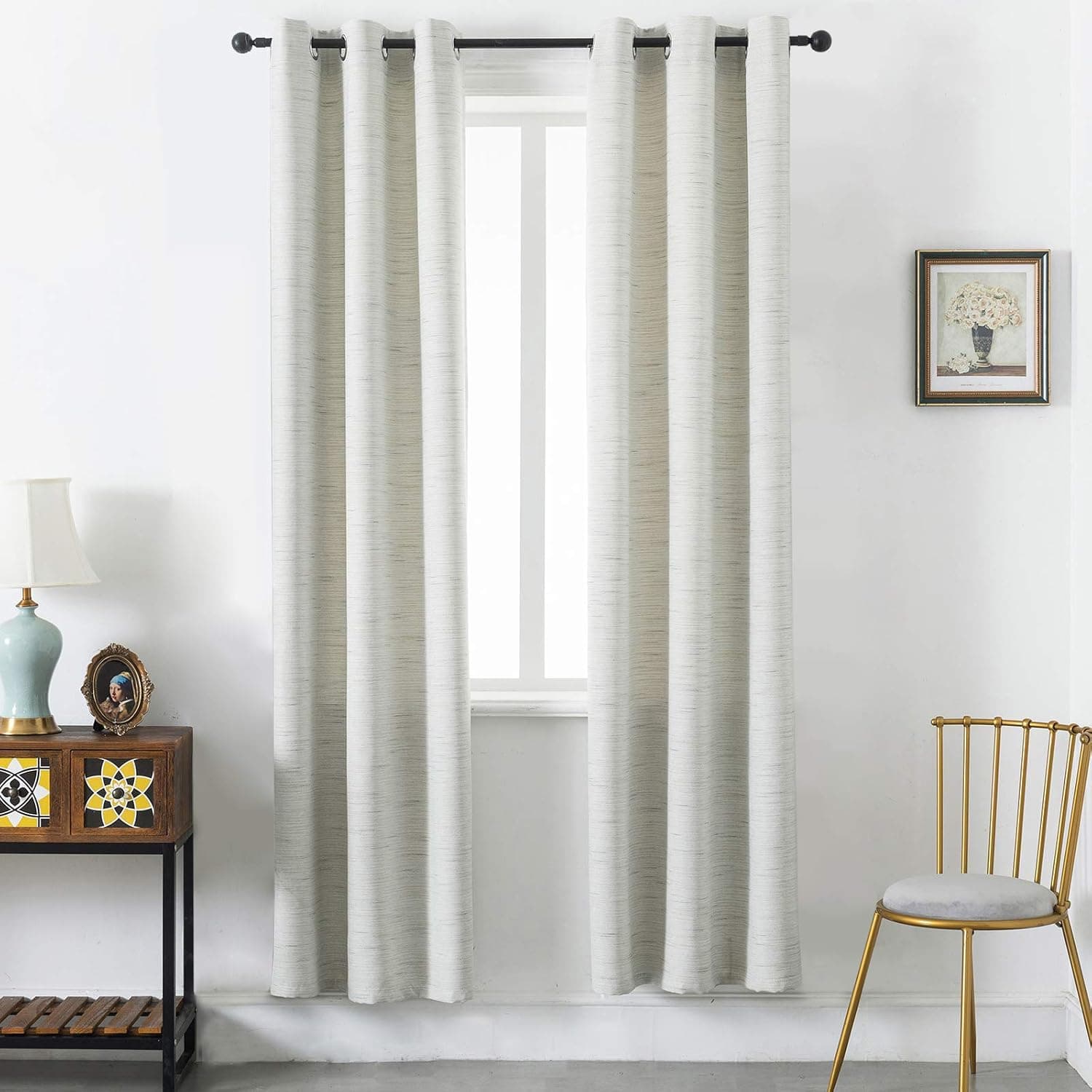 Lipo Primitive Textured Linen Blackout Curtains for Bedroom Energy Saving Window Treatment Curtain Drapes, Burlap Fabric with White Thermal Insulated Liner Beige 42x84