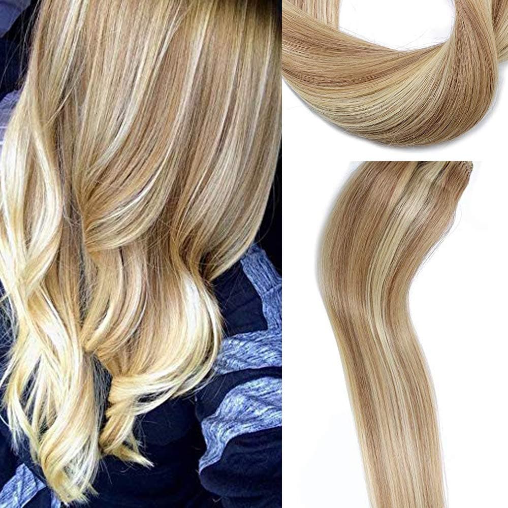 PoleStar 70 Gram Clip in Hair Human Hair Extensions 7 Pieces Silky Straight Weft Remy Virgin Hair 22 Inches, 2Colors, 12-613