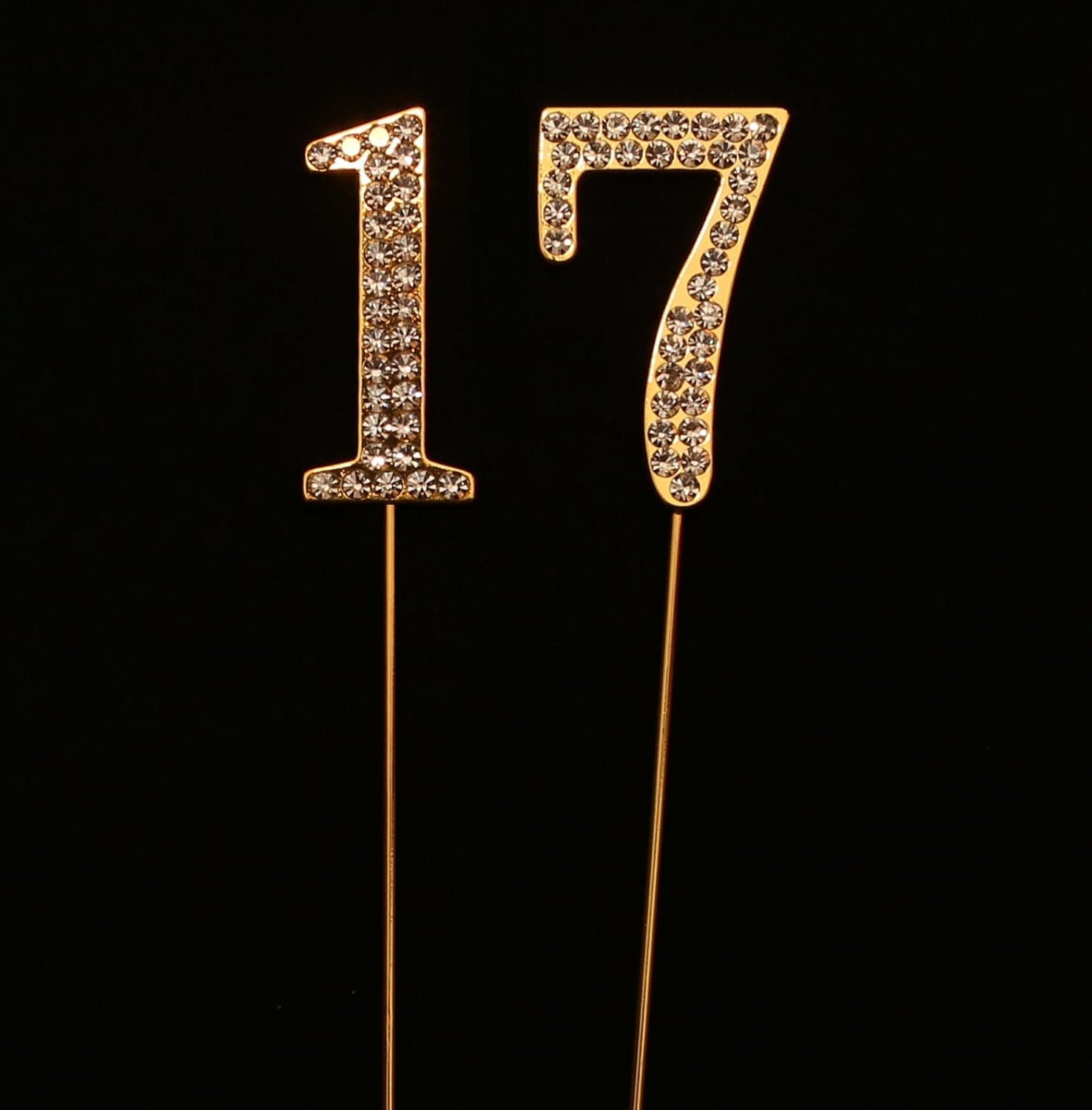 Numbrer 17 for 17th Birthday or Anniversary Cake Topper Party Decoration Supplies, Gold, 1.75 Inches Tall