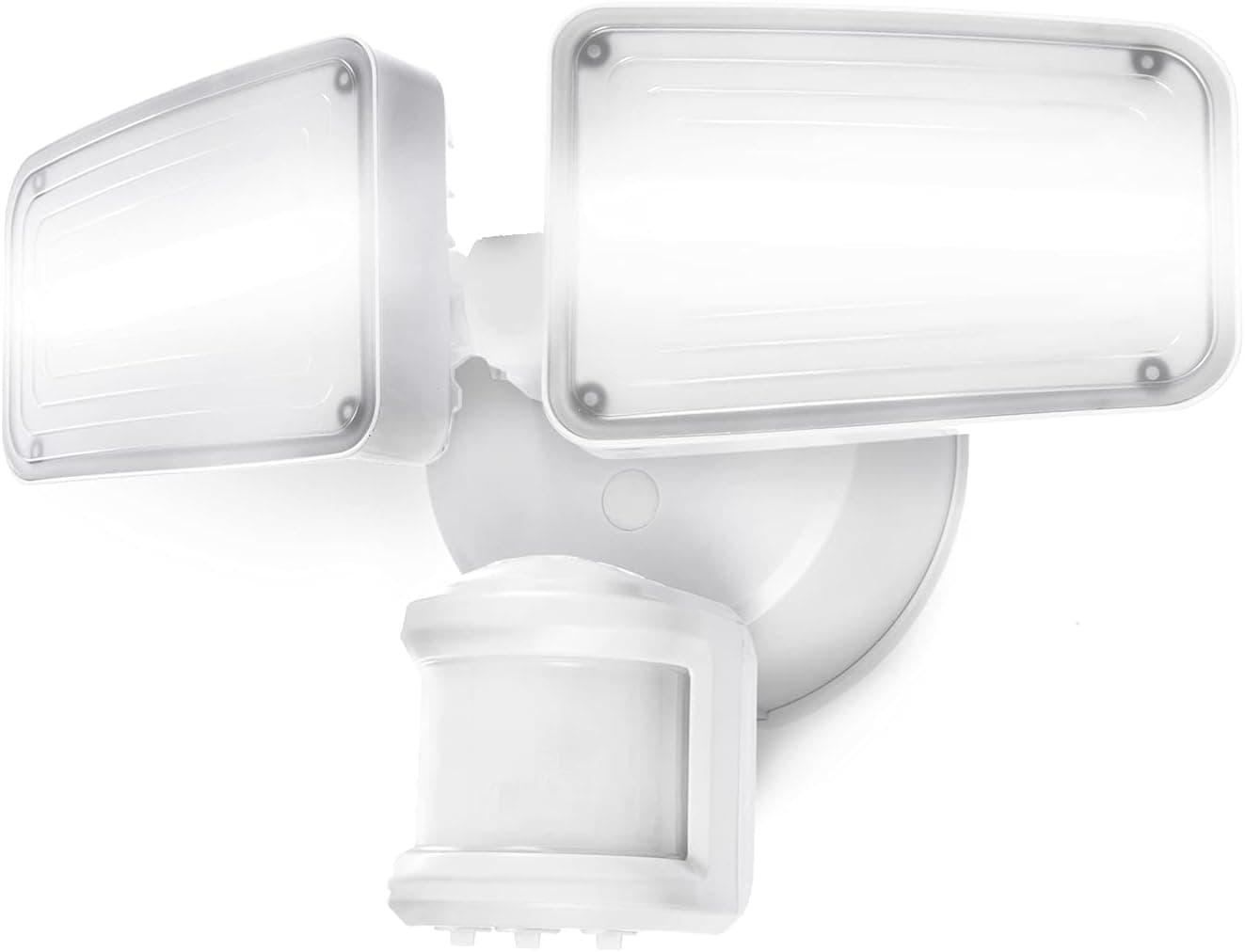 Home Zone Security Dual Brightness Motion Sensor Light - Outdoor Weather Resistant LED Twin Head 5000K Security Light with Standby Halo Light and Easy Connect Back Panel, White