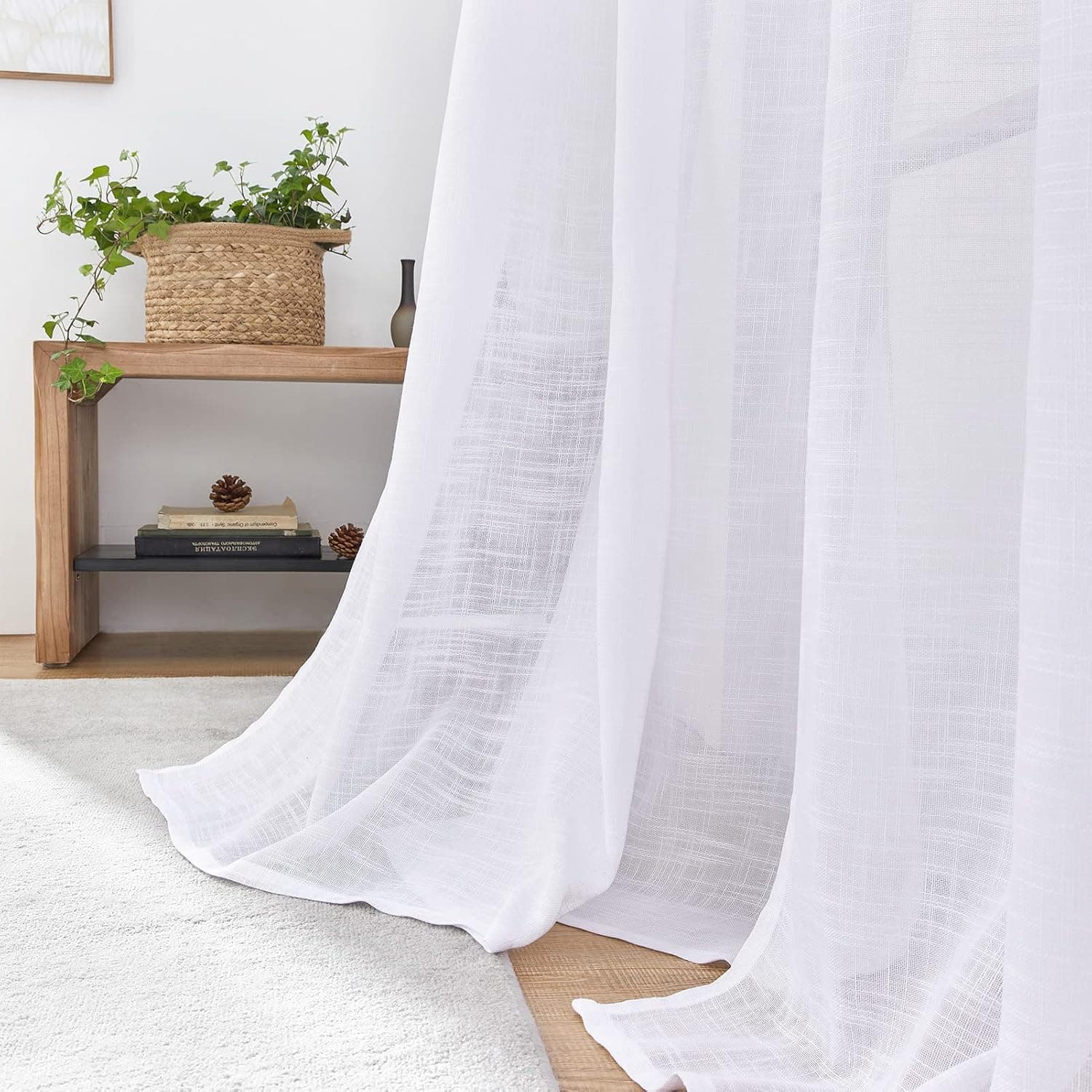Topfinel Semi Sheer Linen Curtains 108 Inches Long 2 Panels Set, Rod Pocket & Back Tab Elegant Drapes Lightweight & Breathable Window Treatments for Living Room White 54x108