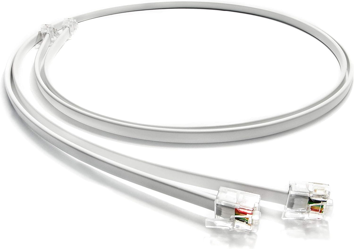 RetailAndBulk (2 Pack) 2.5 Feet Telephone Cord, Professional Grade Made in USA, 6P4C Male RJ11 Plugs with 50 Micron Gold Contacts, Pure Copper Wire Phone Line Cable (30 Inches, White)