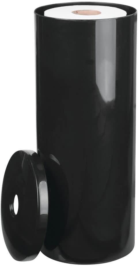 mDesign Plastic Floor Stand Toilet Paper Organizer with Cover, 3-Roll Space-Saving Tissue Storage for Bathroom - Fits Under Sink, Vanity, Shelf, In Cabinet, Corner - Aura Collection - Black