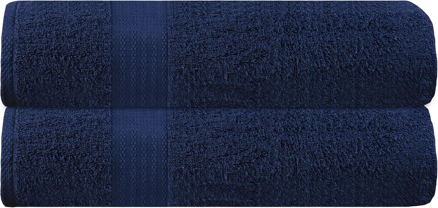GLAMBURG Premium Cotton Oversized 2 Pack Bath Sheet 35x70 - 100% Pure Cotton - Ideal for Everyday use - Ultra Soft & Highly Absorbent - Machine Washable - Navy