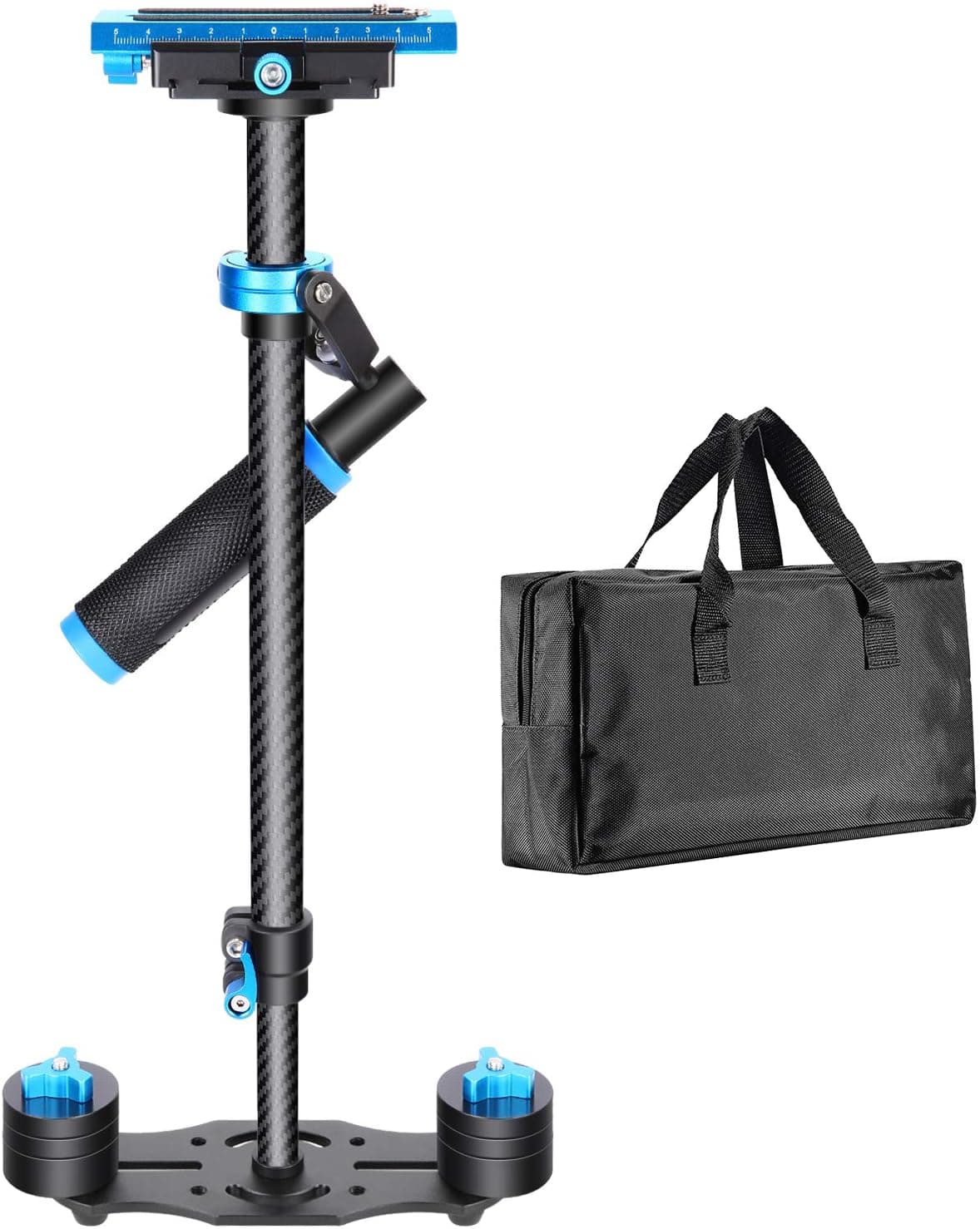 Neewer Carbon Fiber 24 inches/60 Centimeters Handheld Stabilizer with 1/4 3/8 inch Screw Quick Shoe Plate for Canon Nikon Sony and Other DSLR Camera Video DV up to 6.6 pounds/3 kilograms(Black+Blue)