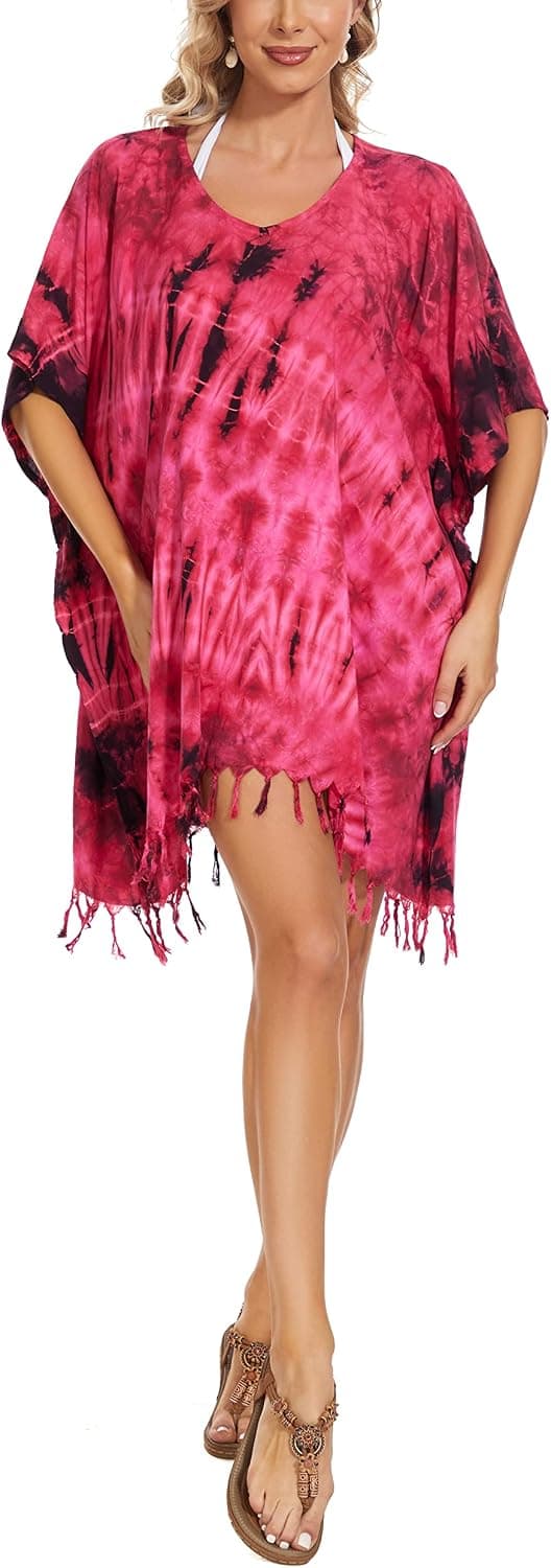 Beautybatik Women Boho Hippie Tie Dye Plus Size Tunic Blouse Kaftan Top XL to 4X
