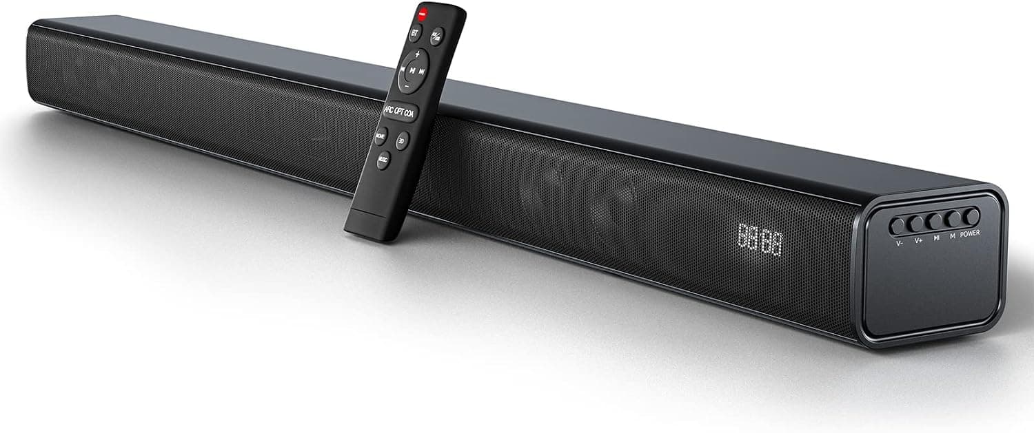 Miuscall-C Soundbar 32 Inch, Sound Bar Built-in 4 Speakers and 2 Bass Tubes, Soundbar for TV with 3 Equalizer Modes, HDMI, Remote Control, 5.0 Bluetooth Soundbar Built-in DSP for Phone, PC, Projector