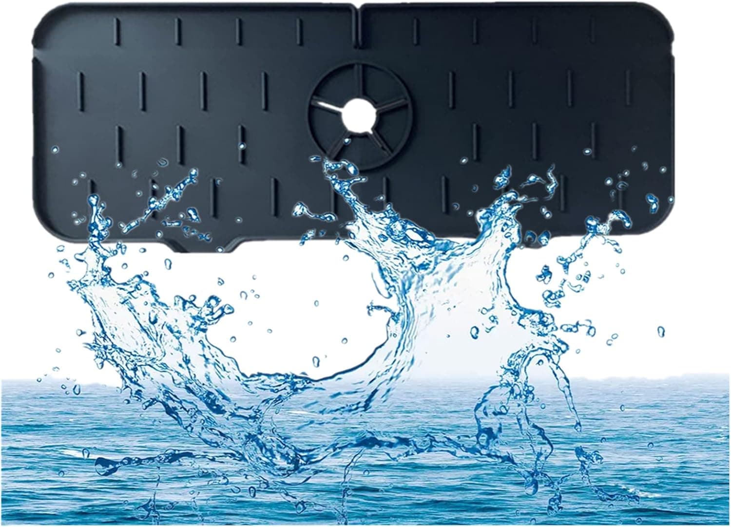 Sink Splash Guard for Kitchen, Silicone Faucet Splash Catcher, Faucet Drip Catcher, Faucet Mat for Kitchen Sink, Drip Guard for Sink (Black)