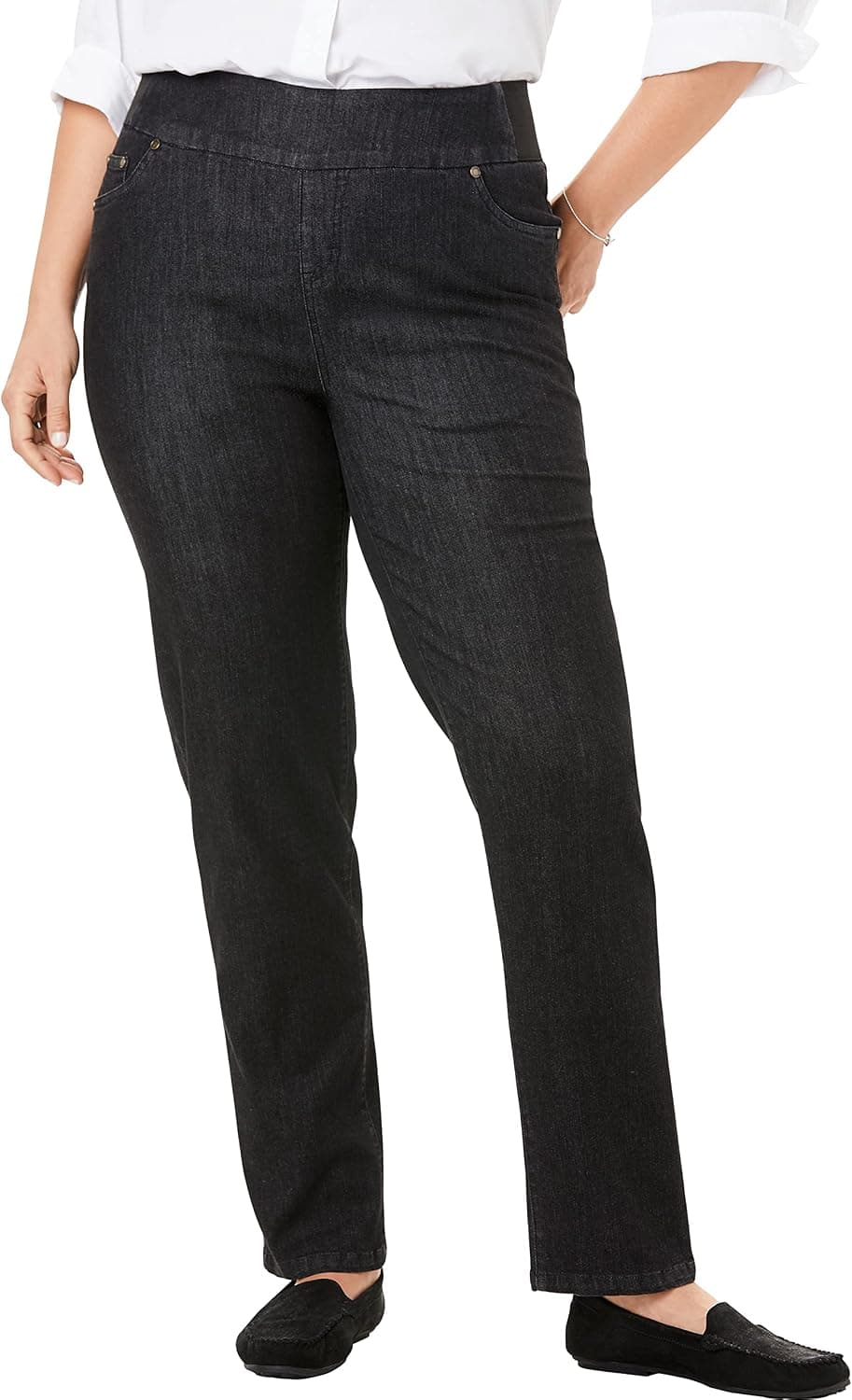 Woman Within Women's Plus Size Tall Straight Leg Smooth Waist Jean - 20 T, Black Denim