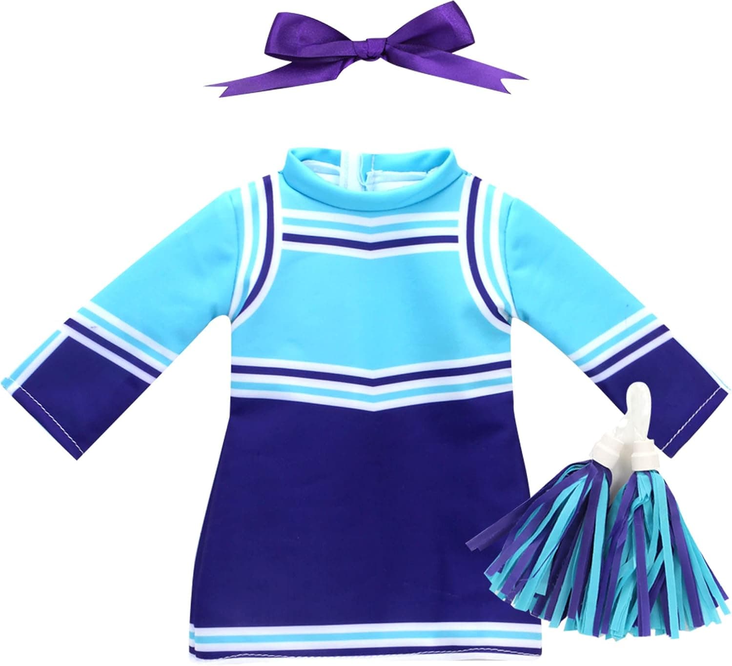Sophia's Doll Clothes Cheerleading Set: Includes Silk Screen Purple & Aqua Cheer Doll Dress, Two Pom Poms and Hair Bow Sized for Popular 18 Inch American Dolls| Doll Sold Separately