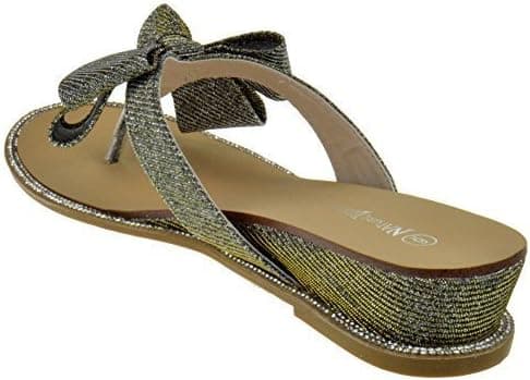 Nature Breeze Zoya 03 Womens Rhinestone Glitter Wedge Bow Sandals