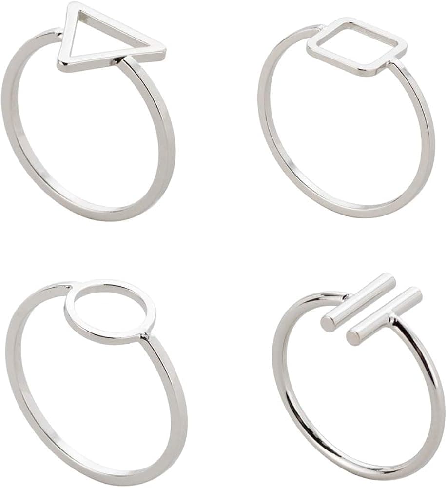 Velsinity 4 PCS Joint Knuckle Ring Set Geometric Triangle Square Circle Open Ring for Women Girls
