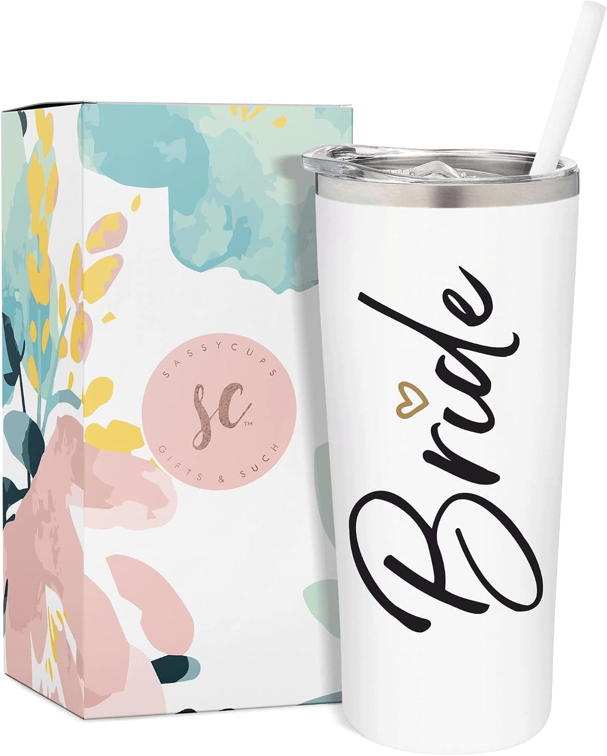 SassyCups Bride Tumbler Cup | Vacuum Insulated Stainless Steel Drink Cup with Straw for Bride to Be | Engagement Glass | Newly Engaged Travel Mug | Future Mrs Bachelorette Cup (22 Ounce, White)