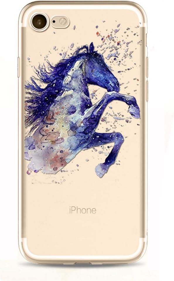 Animal Watercolor Painting ColorDrawing TPU Soft Waterproof Protective Skin Clear Case for iPhone 7 Plus (5.5'') (Horse)