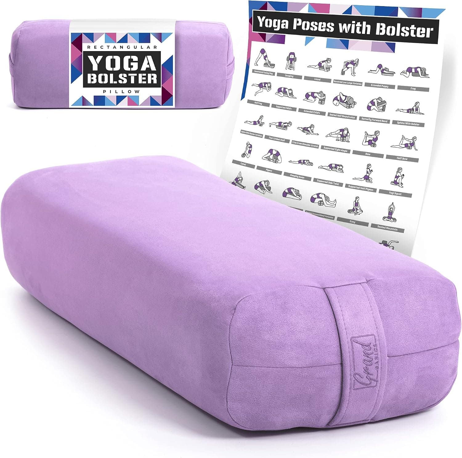 Premium Yoga Bolster with Guide Poster - Comfy Eco-Suede Cover & Supportive 9-Layer Inner Structure - Yoga Bolster Pillow for Restorative Yoga - Includes Large Yoga Cushion & Yoga Accessories