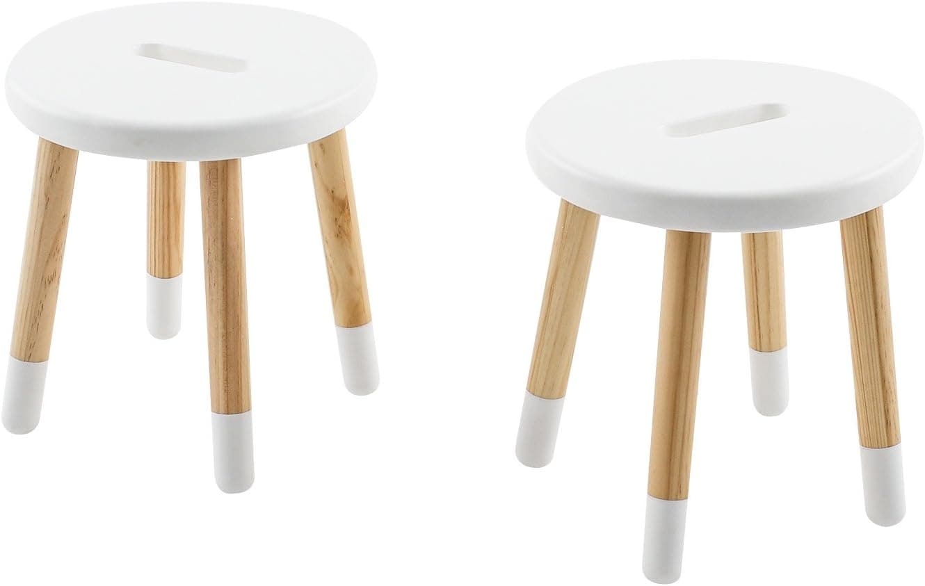 Max & Lily Natural Wood Kid and Toddler Stool, White, Set of 2