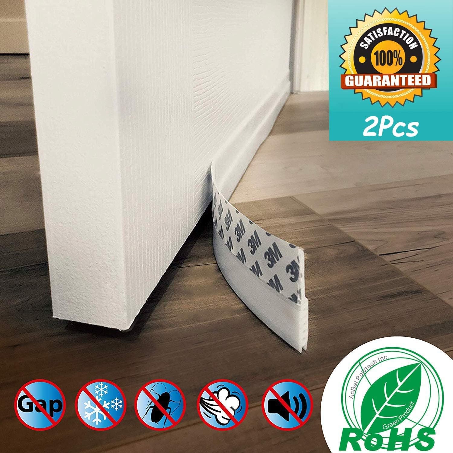 Door Sweep Strip Under Door Draft Blocker, Door Draft Stopper Under Door Seal for Exterior/Interior Doors, Window Seal Strip Soundproof Door Bottom Weather Stripping, Self Adhesive Foam，White，2pcs
