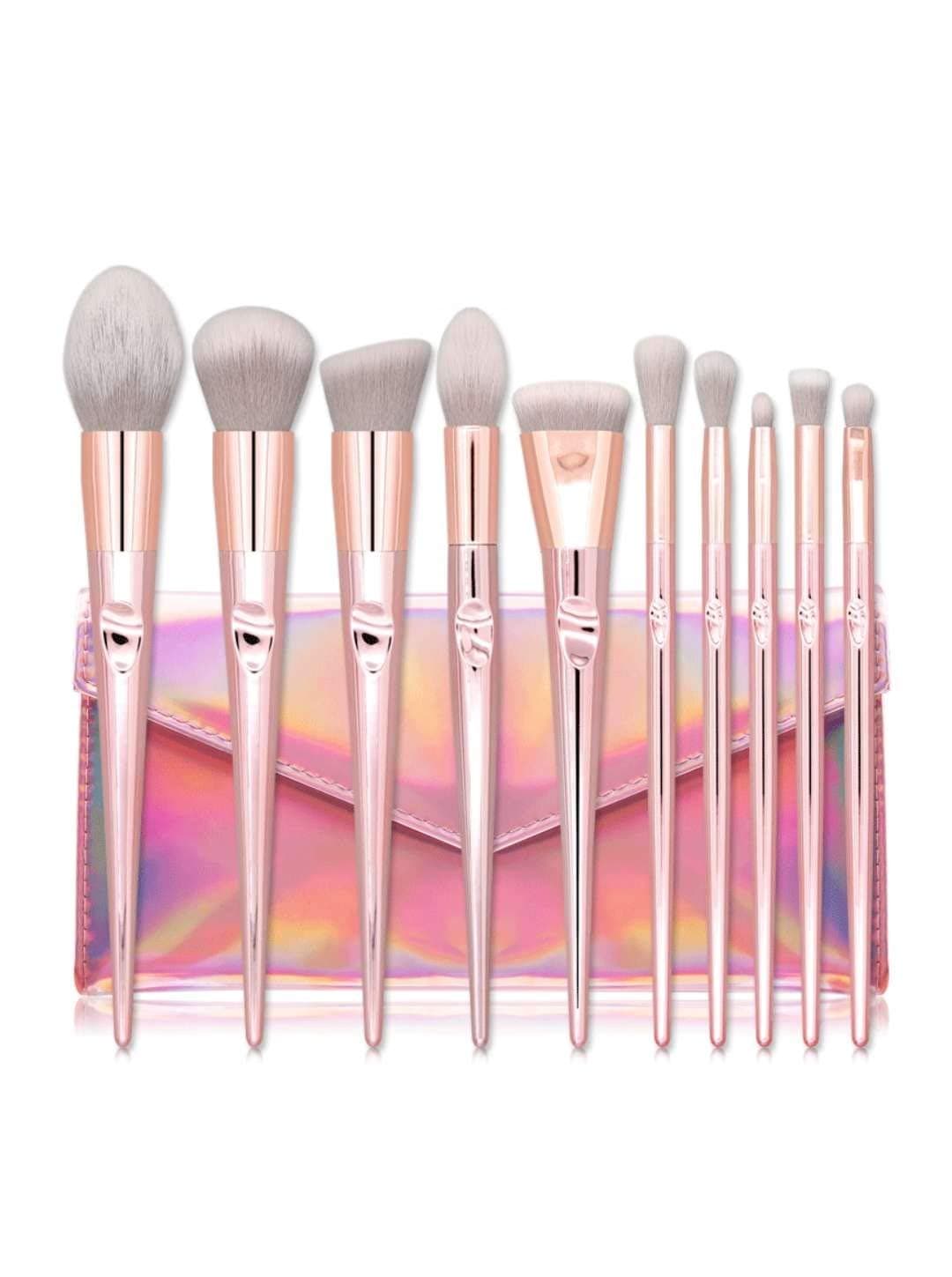 Jetta 10 Make Up Brush Sets Professional for Women Cosmetic Brushes Foundation Powder Eye Face Brush for Travel Anti-Shedding with High Density Soft Nylon Bristles (Rose Gold)
