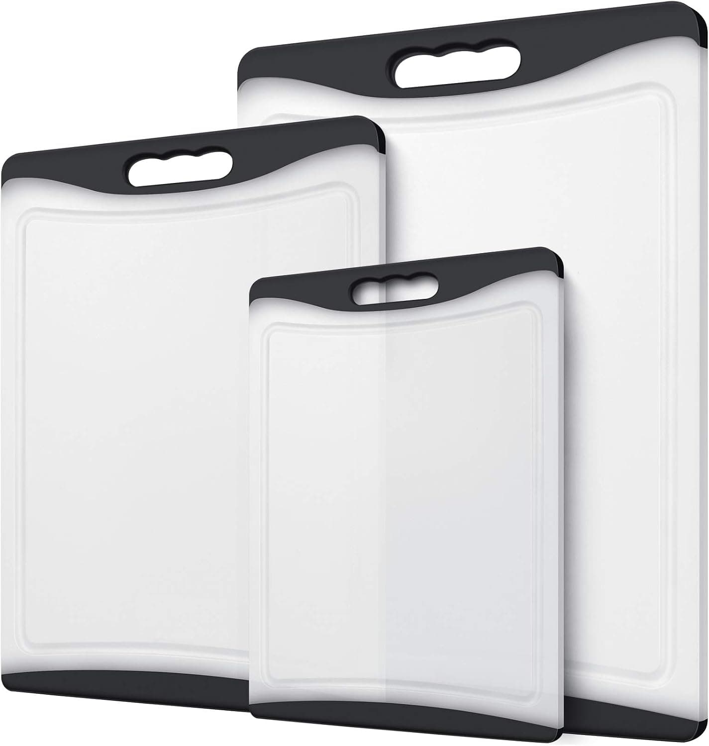 Large Cutting Board, Set of 3 Plastic Cutting Board for Kitchen Dishwashe Chopping Board with Juice Grooves Kitchen Cutting Board with Easy Grip Handle, Clear, Kikcoin