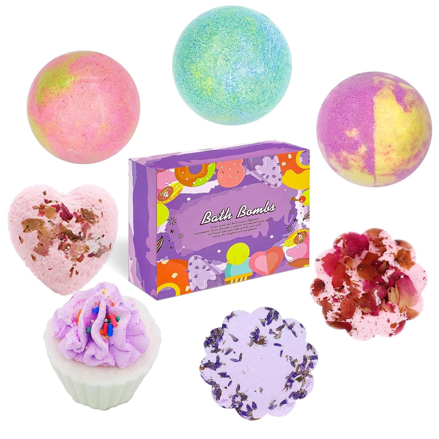 FIPPONI, Adults & Kids uses, 7 Difference Style Bath Bomb, Bubble Bath with Dry Skin Moisturize, Shower Steamers & Kids Bath. Handmade Gifts, Thanksgiving, Christmas Gift (7pcs)