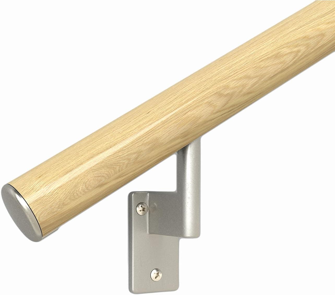 Promenaid 6 ft. Handrail Kit - Complete Indoor Hand Rail for Steps - Genuine Red Oak Bonded to Aluminum core, 4 Matte Nickel Wall Brackets + Flush Endcaps – 1.6” Round