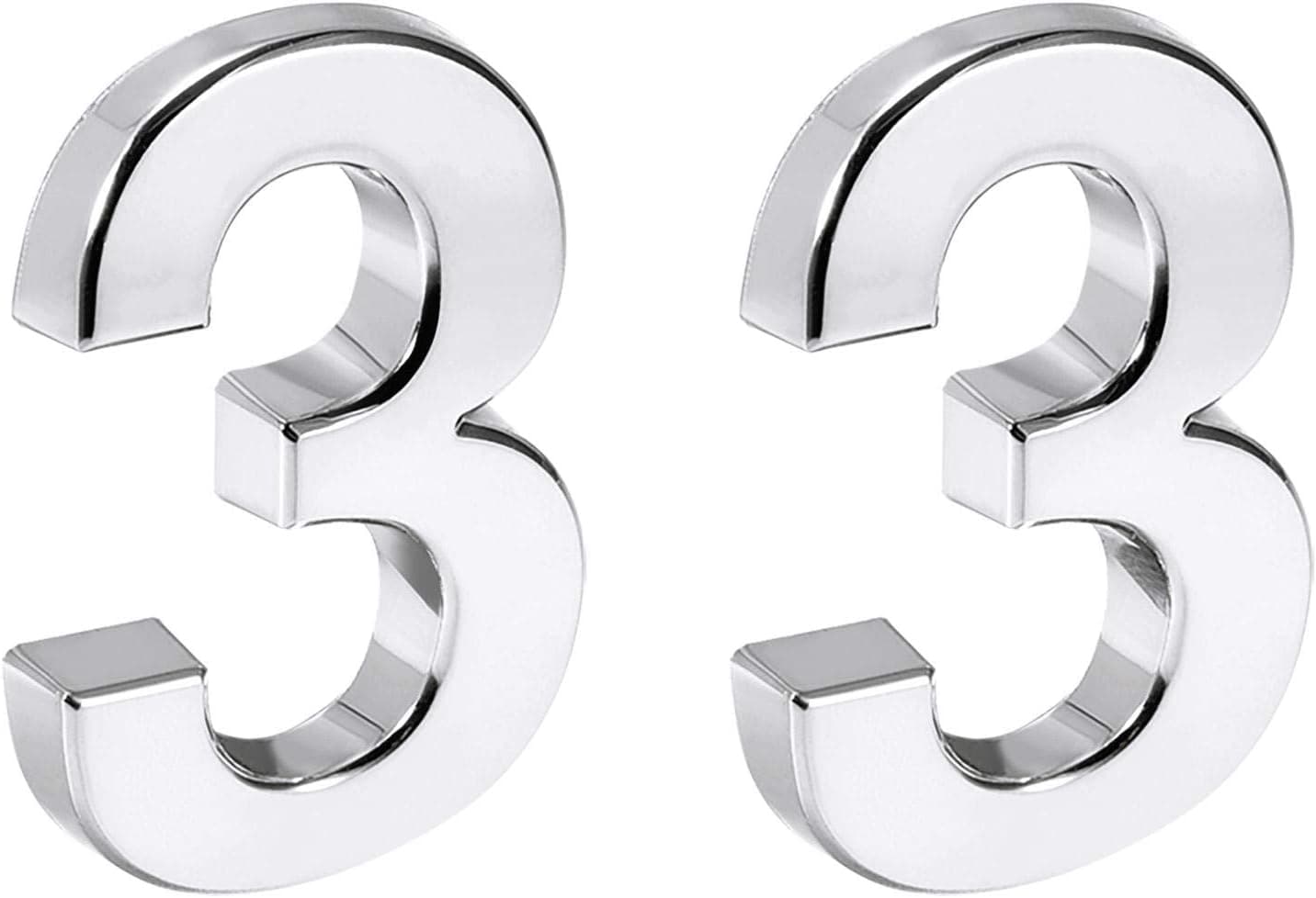 uxcell Self Adhesive House Number, 2.76 Inch ABS Plastic Number 3 for House Hotel Mailbox Address Sign Silver Tone 2 Pcs