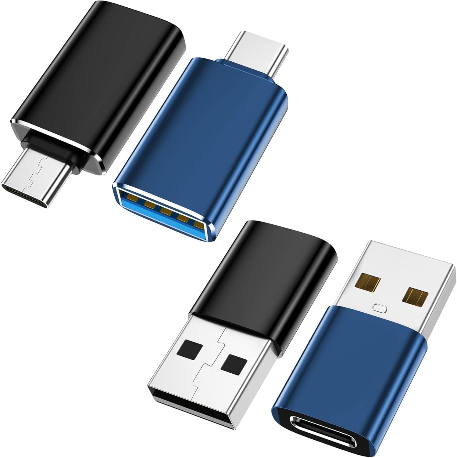 𝟮𝟬𝟮𝟯 𝐔𝐩𝐠𝐫𝐚𝐝𝐞𝐝 [4 Pack] USB C to USB Adapter (2 Pack)&USB to USB C Adapter (2 Pack) [Aluminum Shell] SuperSpeed Data Transfer & Fast Charging for iPhone/PC/Samsung/iPad/Laptop/MacBook/etc