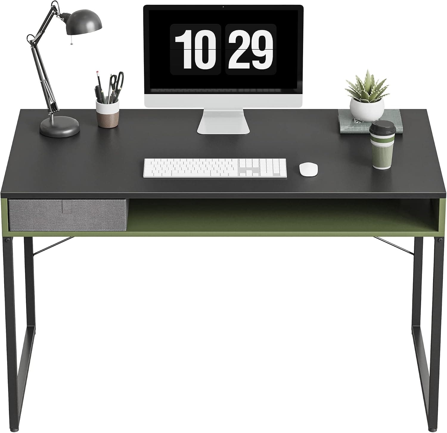 Cubiker Computer Desk with Drawer, 47" Home Office Writing Study Desk with Open Shelf Storage, Space Saving, Grey
