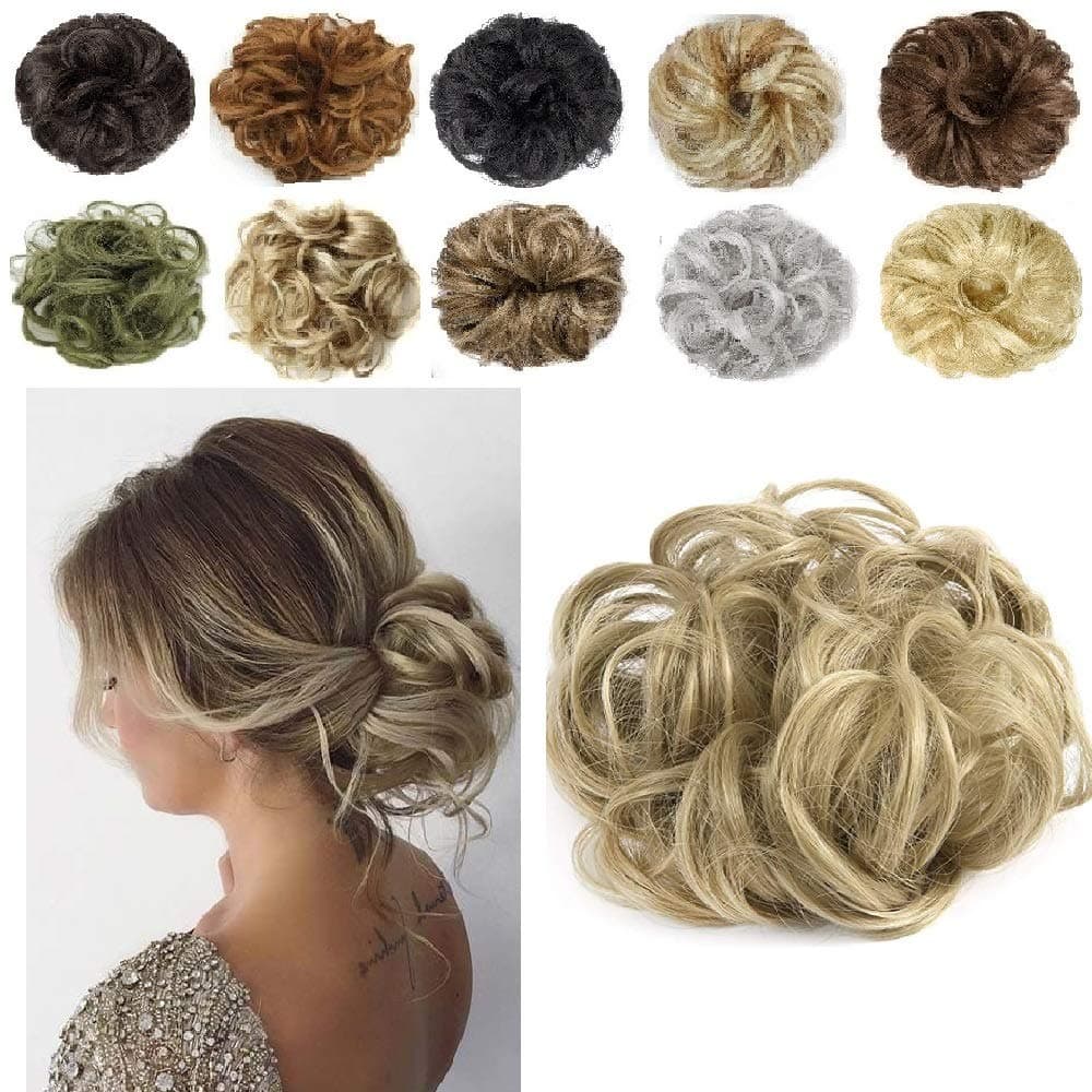 BaFaHo Messy Hair Bun Hair Scrunchies Extension Curly Wavy Messy Synthetic Chignon for Women Updo Hairpieces.