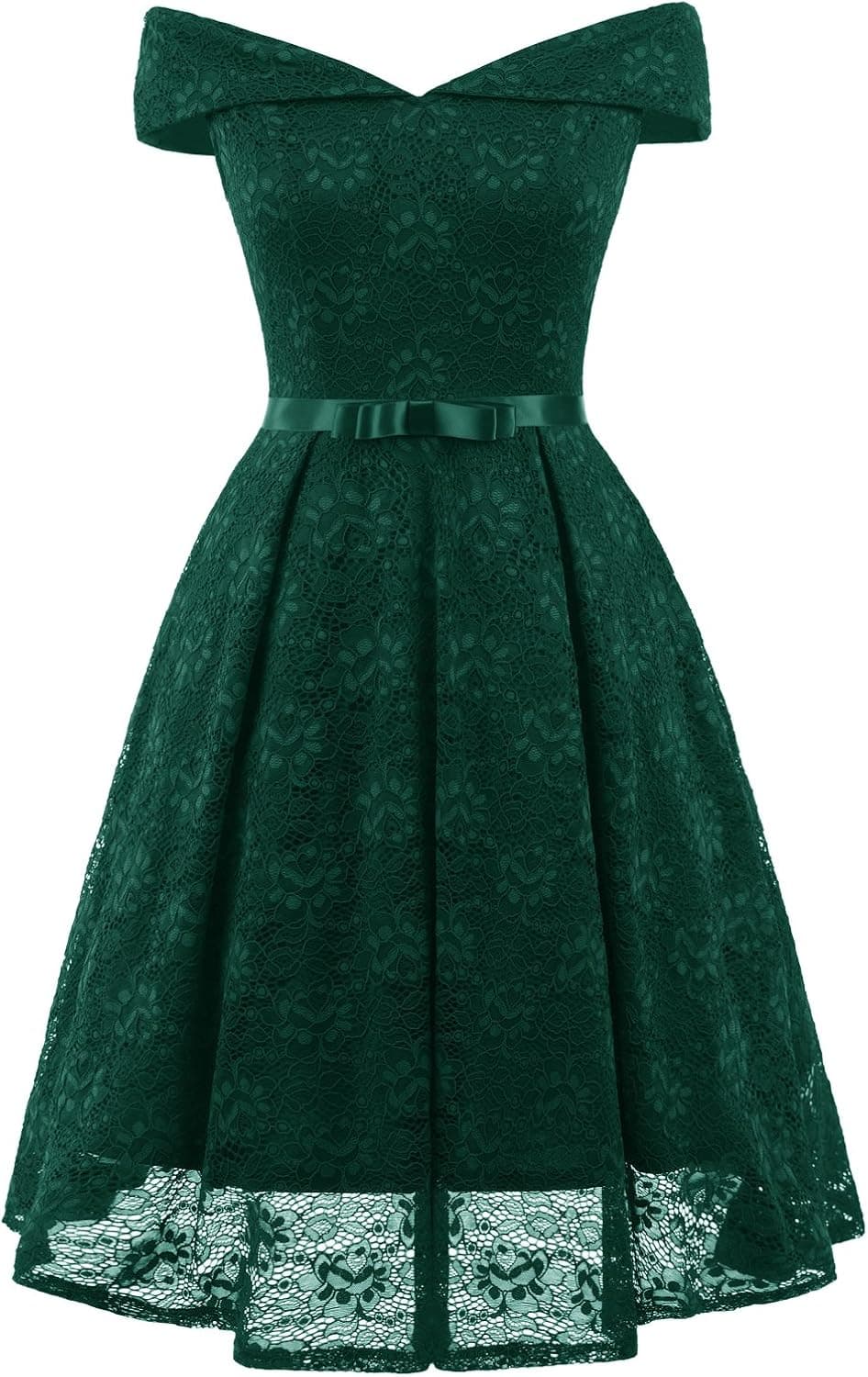 Tecrio Women's Vintage Floral Lace Off Shoulder Evening Party Prom Swing Dress