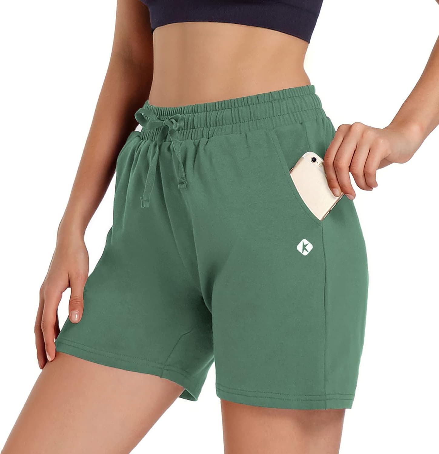 Ksmien Women's Knit Cotton Bermuda Shorts with Deep Pockets for Women Lounge Walking Running Athletic