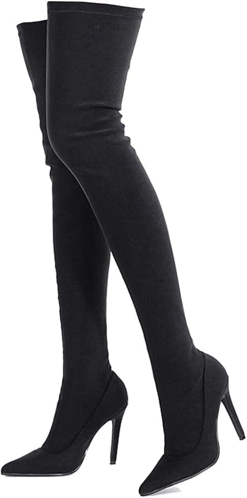 Peatutoori Women Over The Knee Boots Poninted Toe Thigh High Bootie Stretch Socks Boots for Ladies Heeled