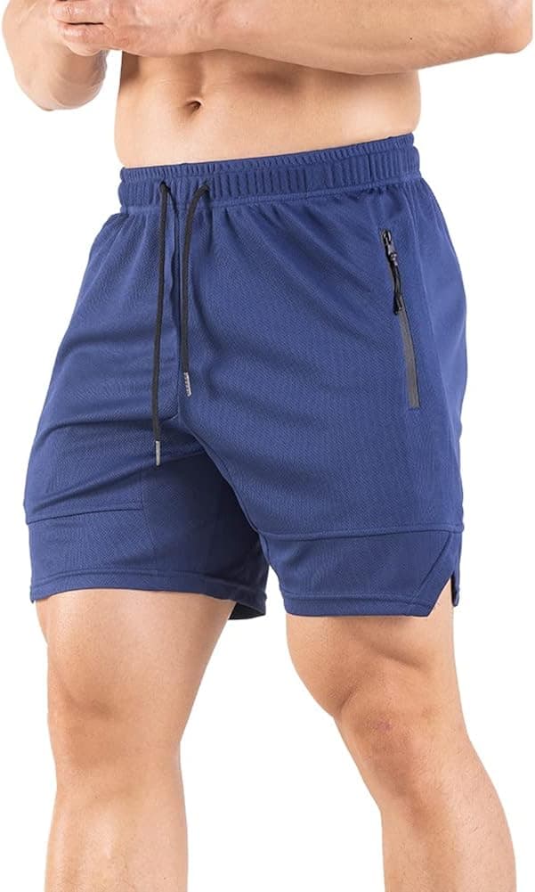 VPOS Men's 5" Gym Workout Shorts with Zipper Pockets,Dry Fit Mens Mesh Athletic Shorts for Running Bodybuilding and Training