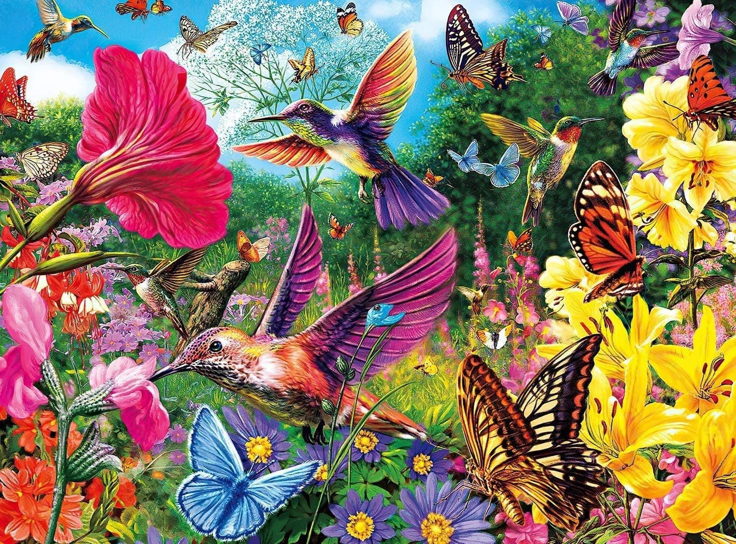 Large Wooden Jigsaw Puzzles 1000 Pieces,Cute Animal Bird Puzzle,Beautiful Hummingbird Garden Landscape Puzzle