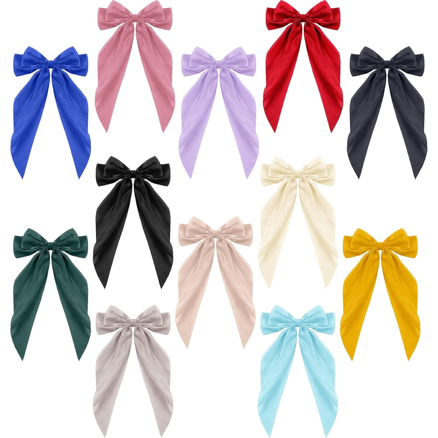 12 Pcs Large Hair Bows for Girls Big Bow Hair Barrette Girls Hair Bows Clips French Styles Barrette Hair Clip Soft Satin Silky Bowknot Hairpin Hair Slides Scrunchies Hair Accessories, 12 Colors