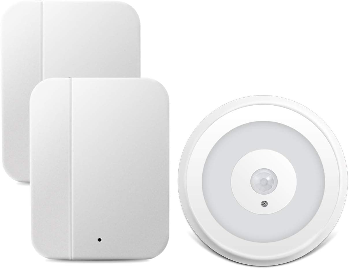 Yiroka Wireless Door and Window Alarm, Home Security Burglar Alarm with 58 Chimes, 4 Volume Levels, Night Light Function, 1 Plug-in Receiver & 2 Magnetic Door Chime Sensor for Home Security