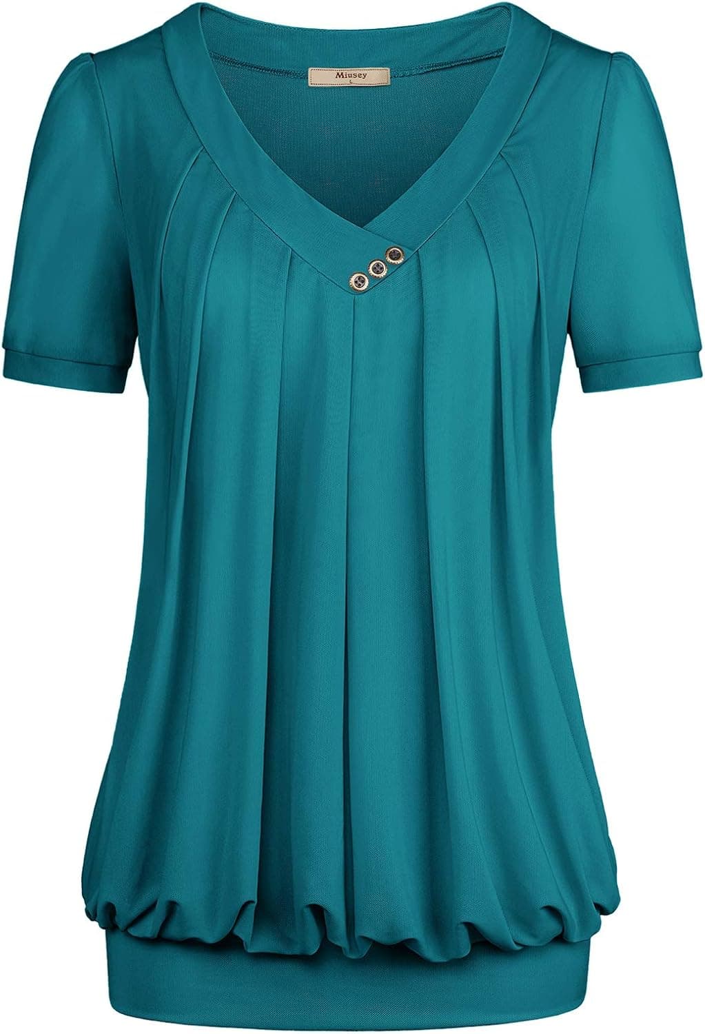 Miusey Womens Casual Short Sleeve Cross V Neck Pleated Front Mesh Blouse Tunic