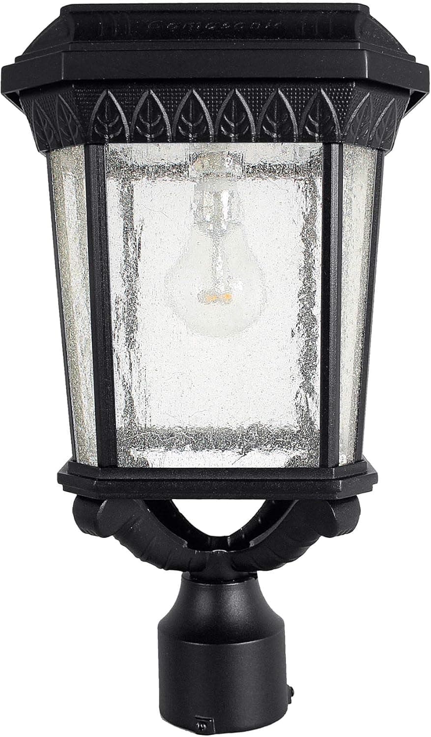 Gama Sonic Colonial Outdoor Solar Post Light, Black Aluminum, 2700K Warm LED Light, 3-inch Fitter for Lamp Posts or Pier Mount (Sold Separately) 180012