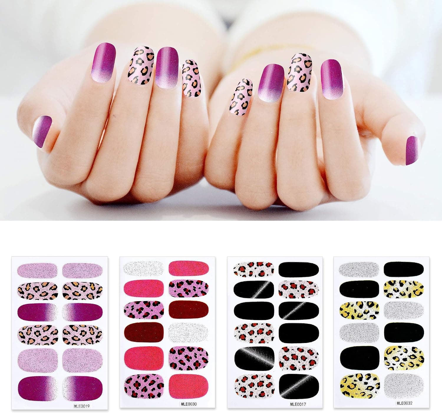16 Sheets Full Pack Self Adhesive Nail Strips Sticker Decals (Leopard Print), - for Any Nail Lights, Home DIY for Women Girls, Salon Nail Art Decor (02)