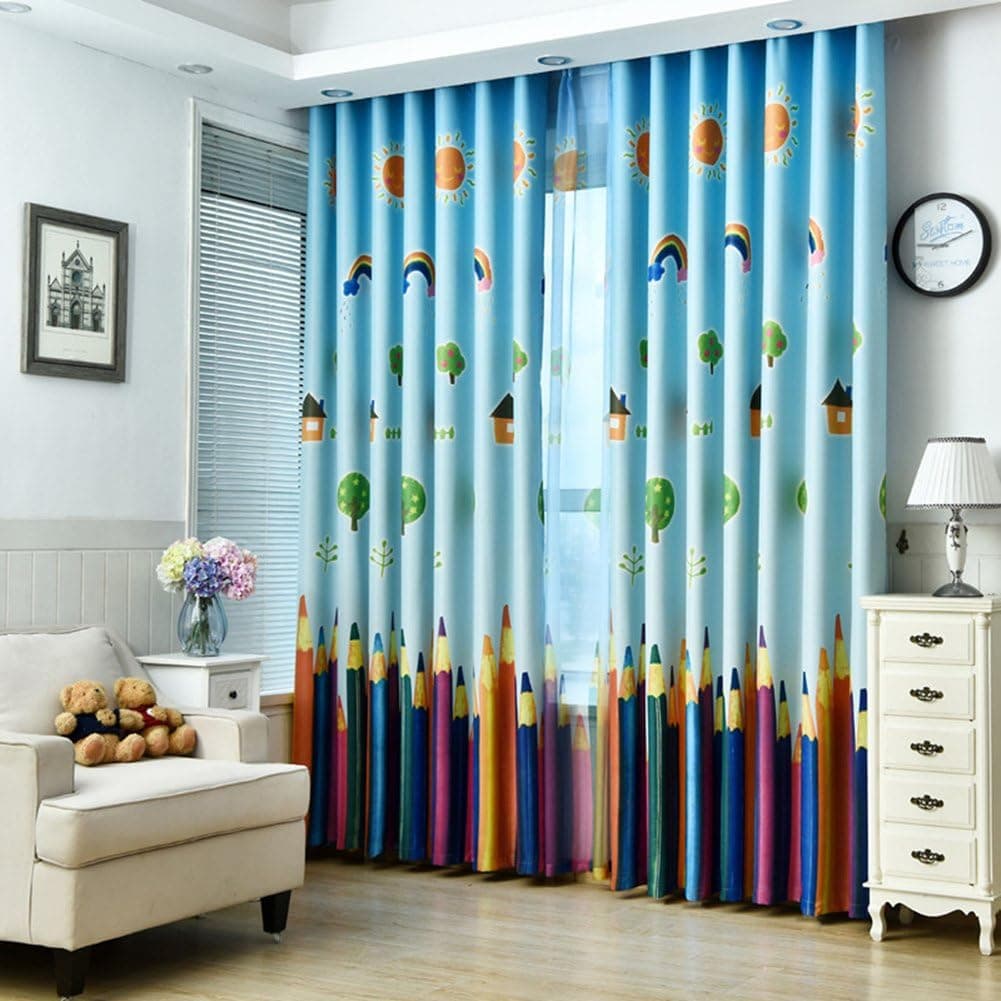 1 Panel Dining Room Curtains,Kids Room Darkening Curtains,Room Decor for Childrens Living Room Bedroom Colorful Pencil (39Wx84L)