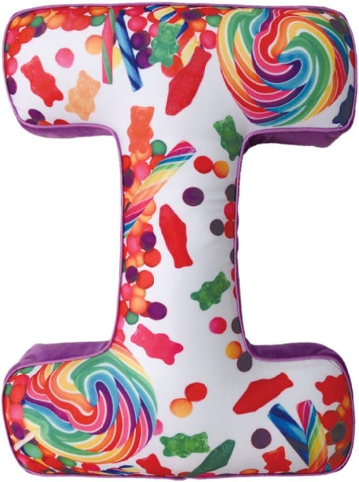iscream Lettermania I Initial 16" Candy Collage Print Fleece Back Microbead Pillow
