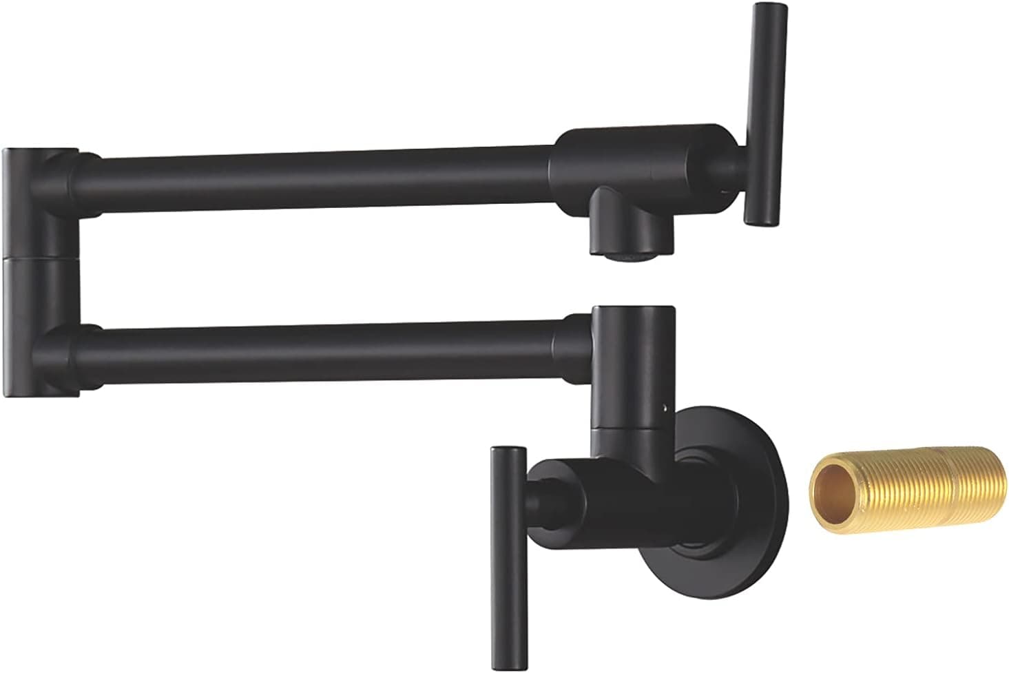 PHASAT Pot Filler Faucet,Black Pot Filler Wall Mount,Brass Kitchen Faucet Folding Stretchable with Double Joint Swing Arm,2 Handles with 2 Cartridges,Single Hole,Matte Black,PTZH01C