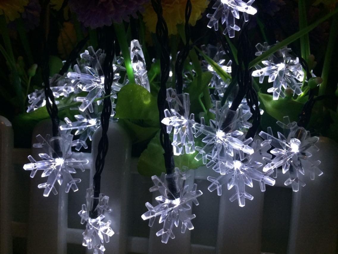 Prosvet Solar Powered Outdoor Snow Flower String Light 15ft 20 LED Decorative Light for Garden, Patio, Lawn, Garden Fence Path Landscape,Christmas and Wedding Party(White)