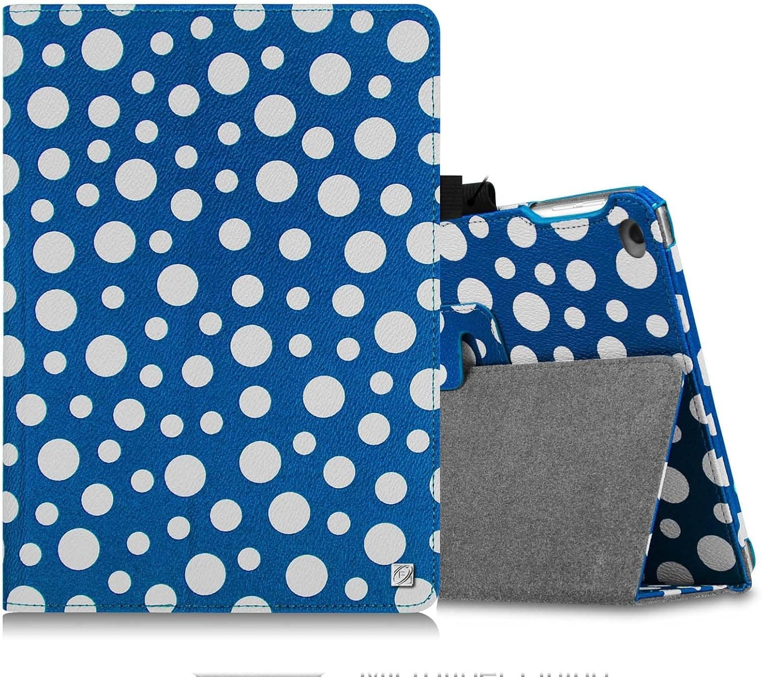 Fintie Folio Case for iPad Air 9.7" - Slim Fit Leather Smart Cover with Auto Sleep/Wake Feature for iPad Air (iPad 5th Generation) 2013 Model, Polka Dot Blue/White