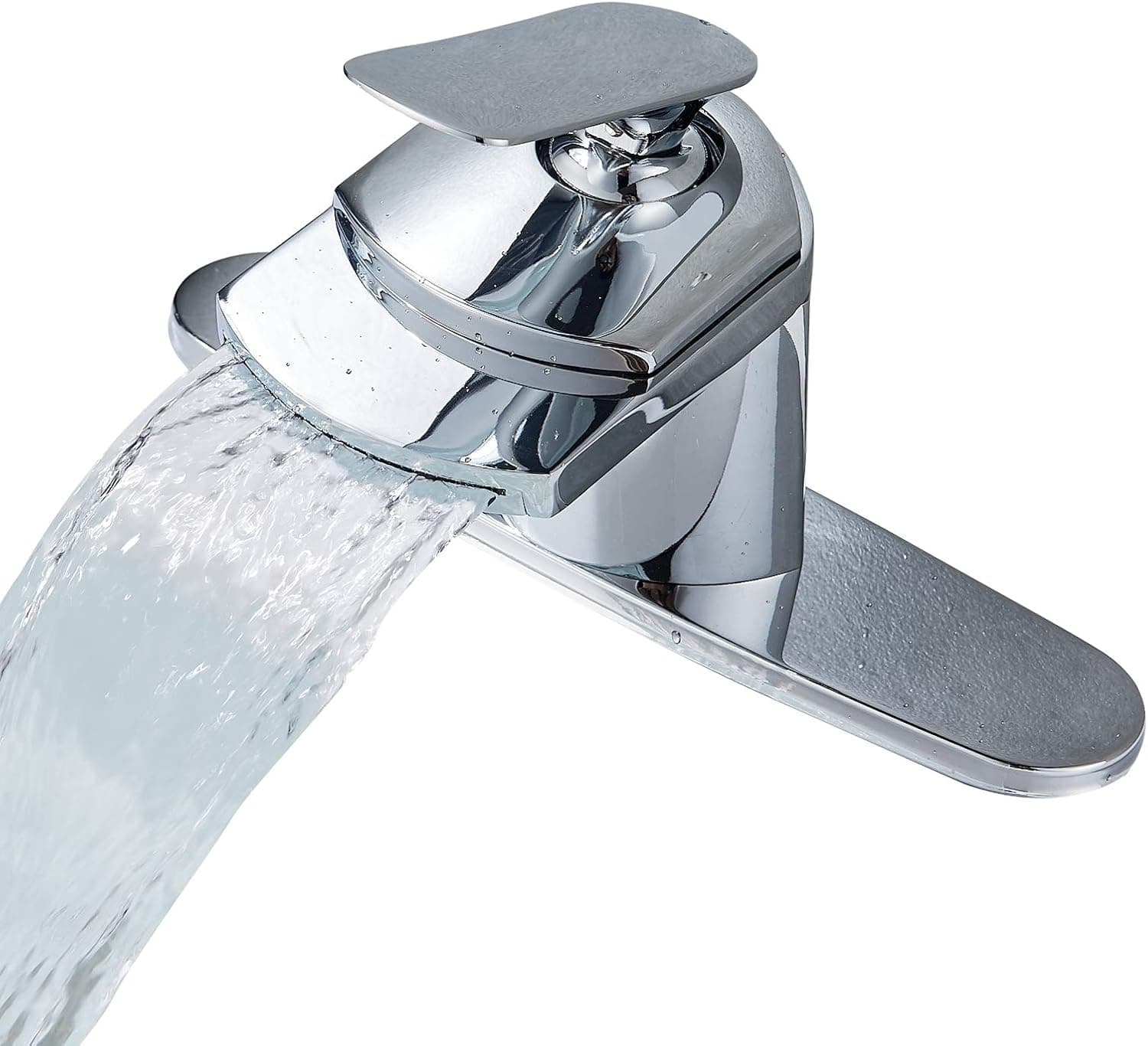 Senlesen Chrome Bathroom Single Handle Waterfall Spout Sink Vessel Faucet Lavatory Mixer Tap with 8-inch Cover Plate