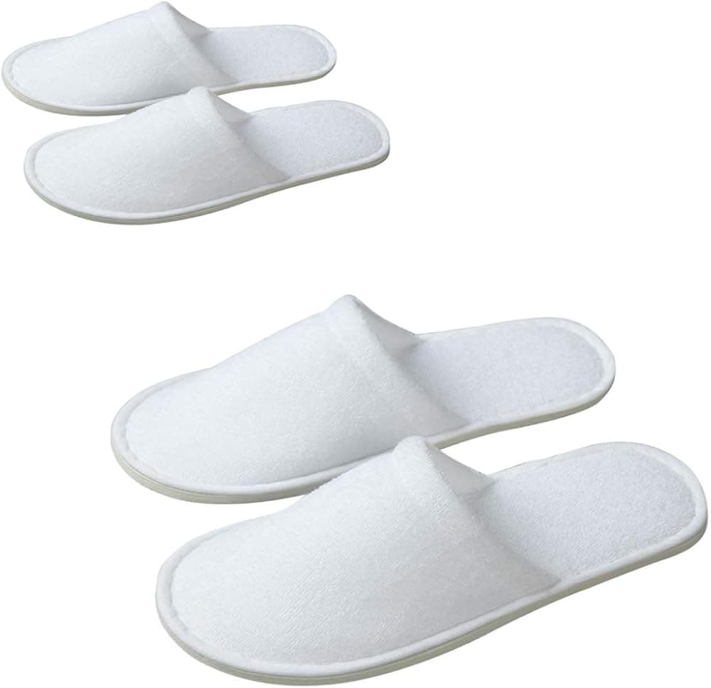 Spa Slippers - 6 Pairs of Disposable Slippers, Thick, Soft Slippers-Two Sizes Fits Most Men and Women (Closed toe-01) White