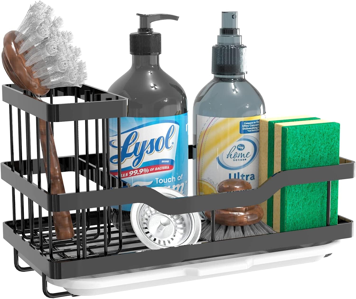 Maifan Multifunctional Sponge Holder for Kitchen Sink, Kitchen Sink Caddy Organizer with Detachable Brush Holder, 304 Stainless Steel Dish Soap Caddy Rustproof Sink Holder for Countertop Storage