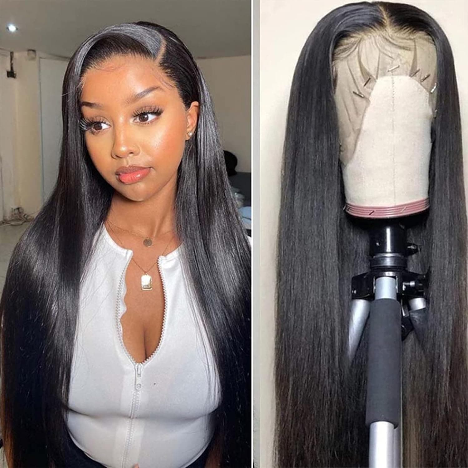 Higyther Lace Front Wigs Human Hair 150% Density Natural Hair Wigs 13x4 Straight Frontal Wigs Human Hair Pre Plucked with Baby Hair (26 inch)